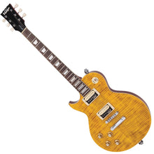 Load image into Gallery viewer, Vintage V100AFD Reissued Electric Guitar ~ Left Hand Flamed Amber