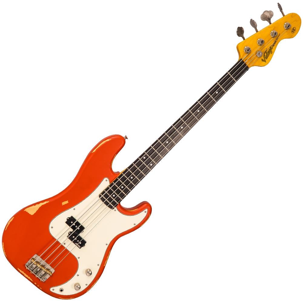 Distressed Firenza Red Vintage V4 ICON Bass Guitar