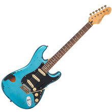 Load image into Gallery viewer, Vintage V6 ICON Electric Guitar ~ Distressed Gun Hill Blue Over Sunburst