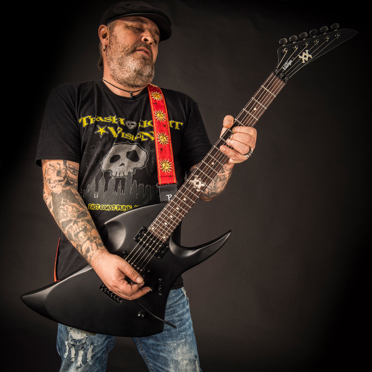 Vintage VMX Series WARP Electric Guitar Satin Black VintageGuitarsRus