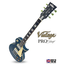 Load image into Gallery viewer, Medium Distressed Metallic Blue Vintage V100 ProShop Unique Electric Guitar