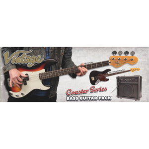 Vintage V30 Maple Coaster Series Bass Guitar Pack ~ Boulevard Black