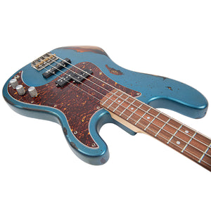 Vintage V42 ProShop Custom-Build Bass Guitar ~ Distressed Metallic Blue Over Sunburst
