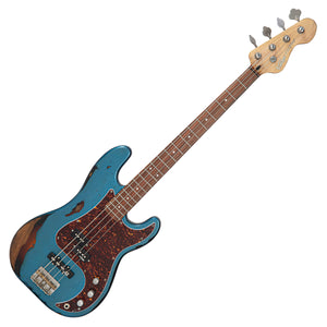 Distressed Metallic Blue Over Sunburst Vintage V42 ProShop Custom-Build Bass Guitar