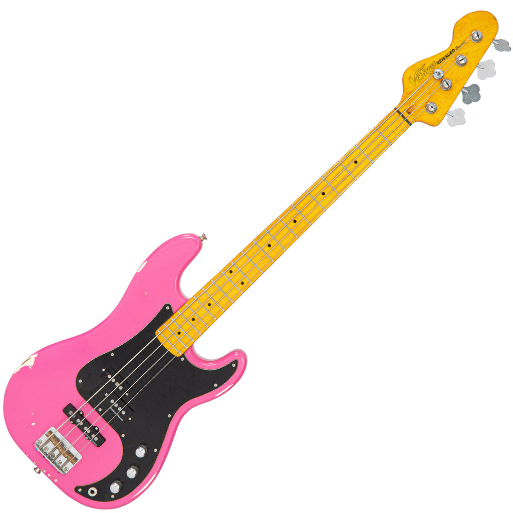Vintage V42 ProShop Custom Bass Guitar~ Distressed Bubblegum Pink