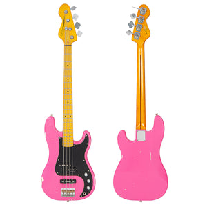Vintage V42 ProShop Custom Bass Guitar~ Distressed Bubblegum Pink