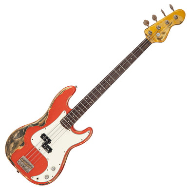 Super Heavy Distressed Firenza Red Vintage V4 ProShop Custom-Build Bass Guitar