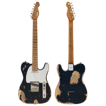 Load image into Gallery viewer, Heavy Distressed Matte Black with Roasted Maple Neck and Mirrored Scratchplate Vintage V52 ProShop Unique Electric Guitar