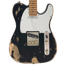 Load image into Gallery viewer, Heavy Distressed Matte Black with Roasted Maple Neck and Mirrored Scratchplate Vintage V52 ProShop Unique Electric Guitar