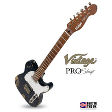 Load image into Gallery viewer, Heavy Distressed Matte Black with Roasted Maple Neck and Mirrored Scratchplate Vintage V52 ProShop Unique Electric Guitar