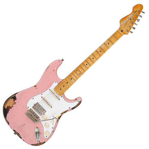 Distressed Faded Shell Pink Over Sunburst Vintage V6 ProShop Custom-Build Electric Guitar