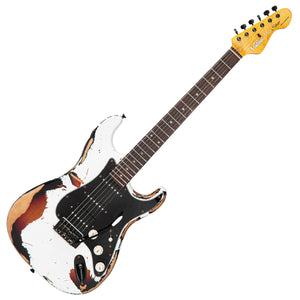 Distressed White Over Sunburst Gloss Vintage V6 ProShop Custom-Build Electric Guitar