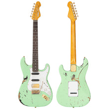 Load image into Gallery viewer, Distressed Surf Green Over Black Vintage V6 ProShop Custom-Build Electric Guitar