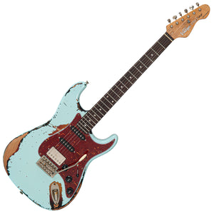 Distressed Sonic Blue over Sunburst Gloss Vintage V6 ProShop Custom-Build Electric Guitar