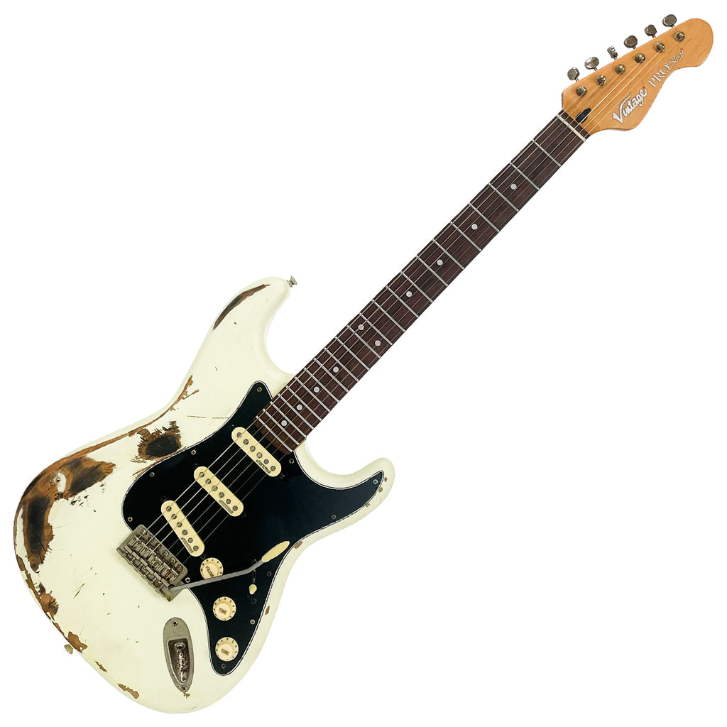 Heavy Distressed Vintage White Vintage V6 ProShop Unique Electric Guitar