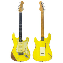 Load image into Gallery viewer, Distressed Canary Yellow Vintage V6 ProShop Unique Electric Guitar