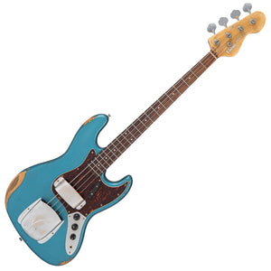 Vintage VJ74 ProShop Unique Bass Guitar ~ Distressed Metallic Blue
