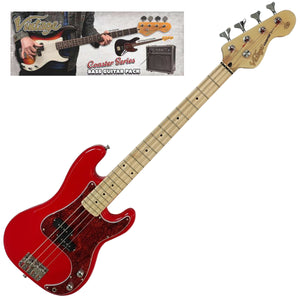 Vintage V30 Maple Coaster Series Bass Guitar Pack ~ Gloss Red