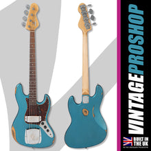 Load image into Gallery viewer, Vintage VJ74 ProShop Unique Bass Guitar ~ Distressed Metallic Blue
