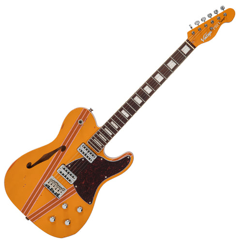 Orange with Pink / Brown Racing Stripe Vintage REVO ProShop Custom-Build Electric Guitar