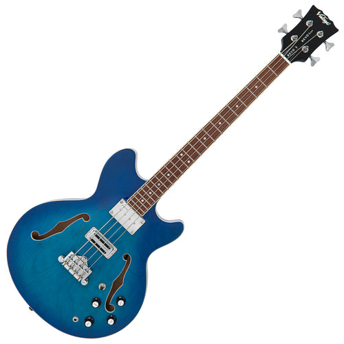 Vintage REVO Series 'Supreme' Semi-Acoustic Bass Guitar ~ Blueburst