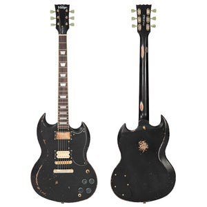 Vintage VS6 ProShop Custom-Build Electric Guitar ~ Heavy Distressed Black