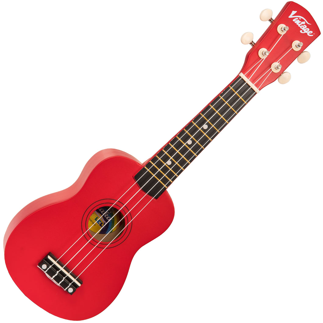 Red Vintage Laka Rainbow Series Soprano Ukulele & Carry Bag