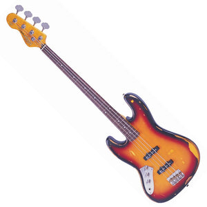 Left Hand Sunset Sunburst Vintage V74 ICON Fretless Bass Guitar
