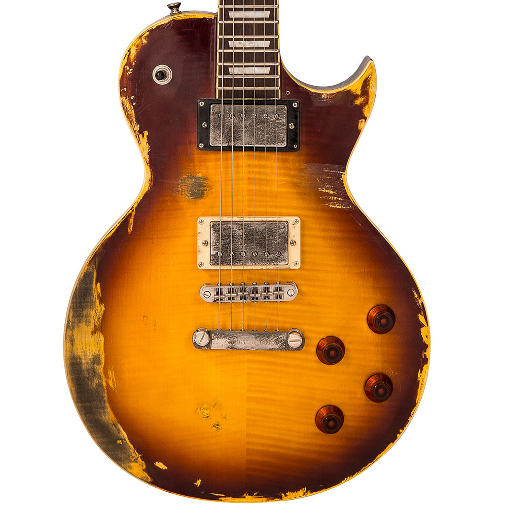 vintage v100 tobacco sunburst LV100CS V100CS 'Flame Top', HH Flm Cherryburst or scorching rock lead guitar with the Treble pickup Vintage V100 ProShop Unique ~