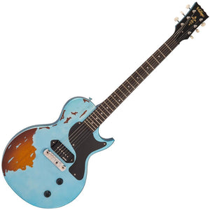 Vintage V120 ICON Electric Guitar ~ Distressed Gun Hill Blue Over Sunburst