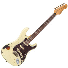 Load image into Gallery viewer, Vintage V6 ICON Electric Guitar ~ Distressed White Over Sunburst