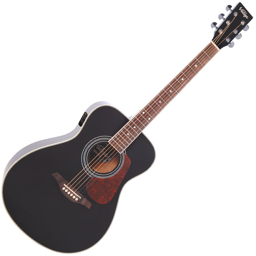 Vintage VE330 Electro-Acoustic Folk Guitar ~ Gloss Black