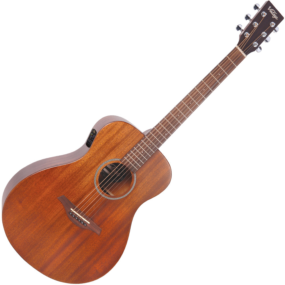 Vintage VE330 Electro-Acoustic Folk Guitar ~ Mahogany