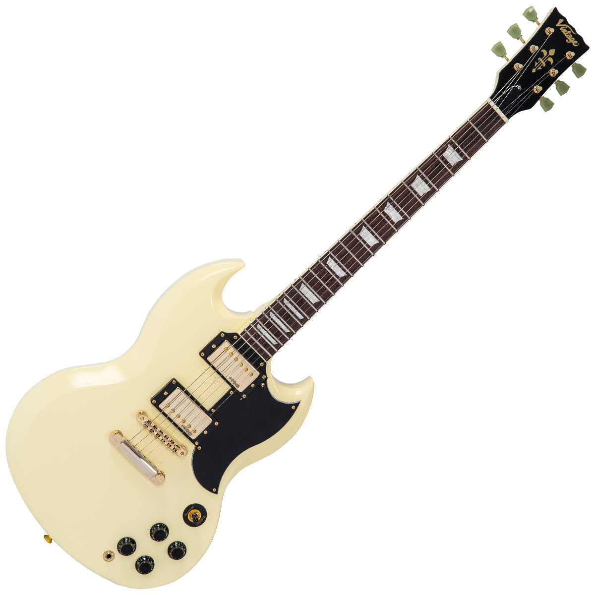 Guitarra elétrica vintage VS6 relançada ~ Hardware vintage branco/dourado